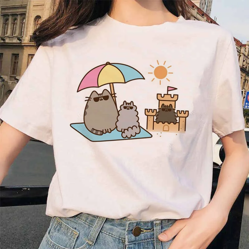 Cute Pusheen Cat Graphic Women's T-Shirt - Kawaii Cartoon Fashion Tee