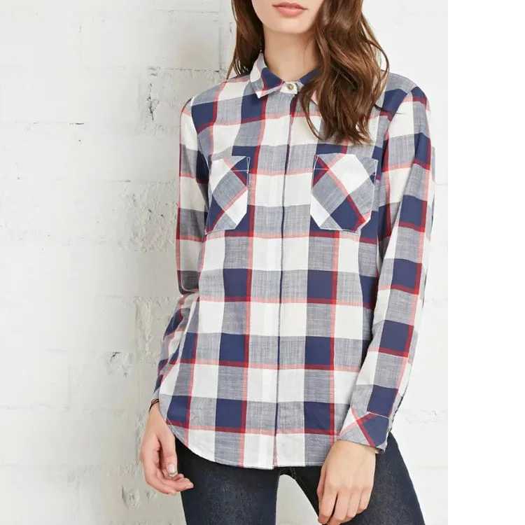 Nice Nice Autumn font b Women b font font b Blouses b font Plaid Printed font