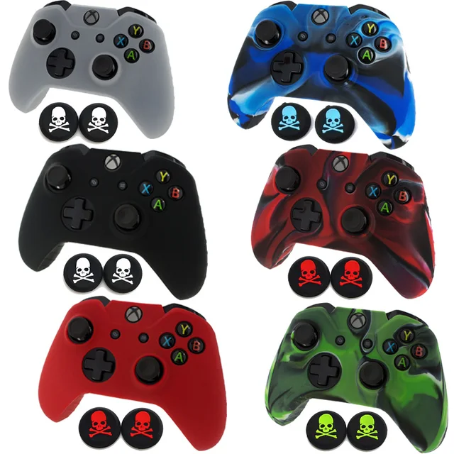 Best Price Camouflage Ultra Soft Silicone Skin Protective Case Cover +2pcs Grip stick Skull Caps for Xbox one Controller