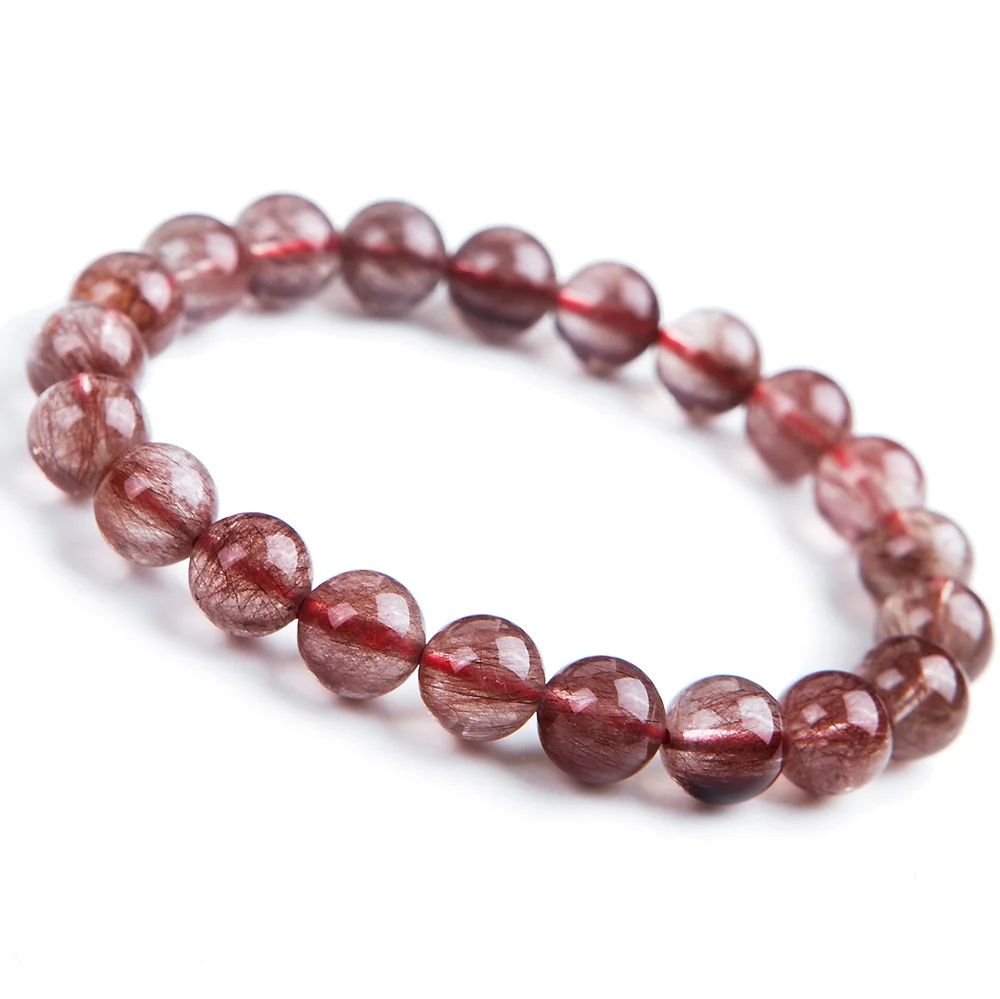 

Genuine Natural Red Hair Rutilated Quartz Round Beads Crsytal Bracelet Women Men 9mm Clear Stone AAAAA Gift Bracelet Jewelry