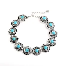 Тибетское посеребренное Колье чокер Бохо Богемия Подсолнух стиль камень шарик шеи воротник этнические ювелирные изделия для женщин колье