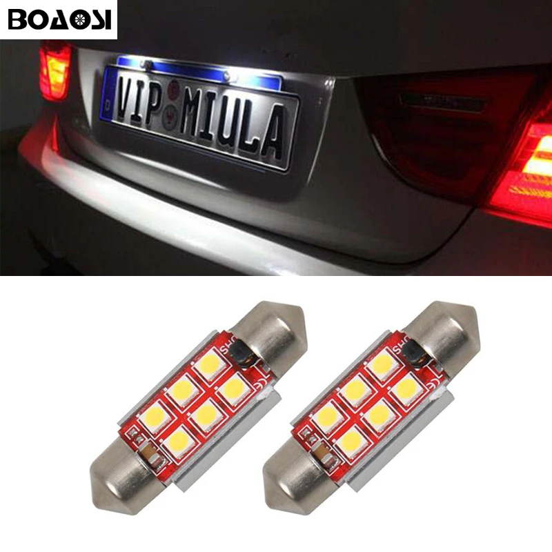 BOAOSI 2x Canbus Error Free 36mm 6 Led Festoon Car LED Number Plate