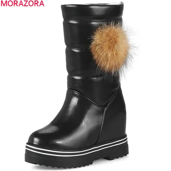 

MORAZORA fashion women boots round toe zipper ladies winter snow boots platform height increasing keep warm mid calf boots