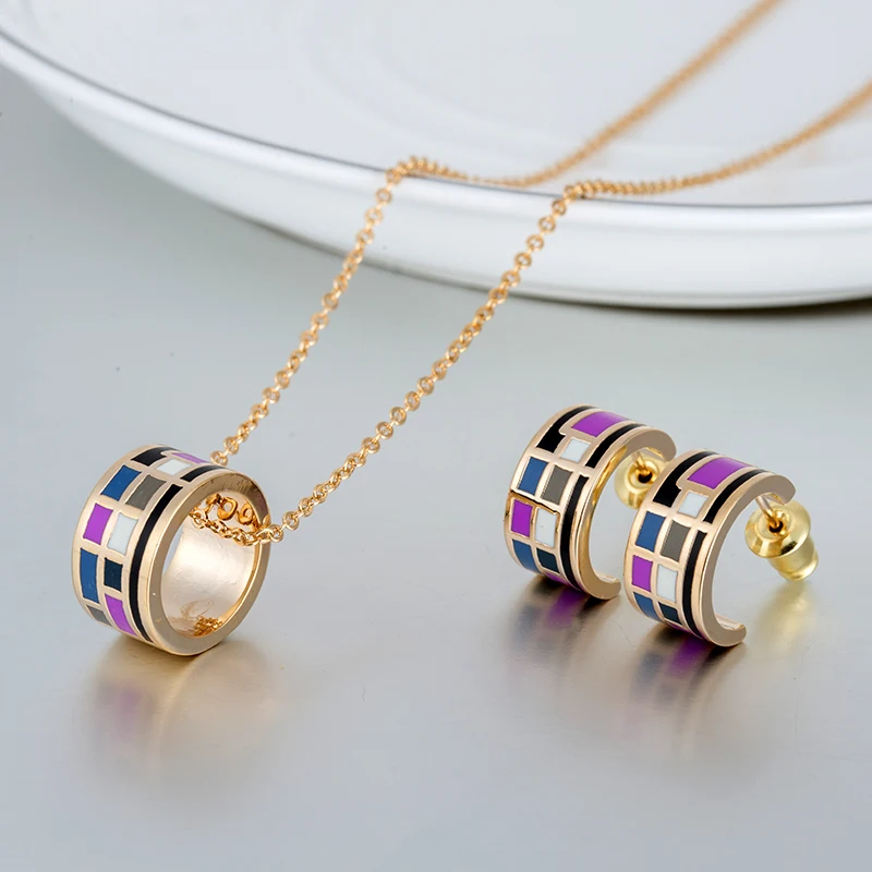 Cheap Fashion Jewelry Sets 2 Piece Women Enamel Necklace Esmaltes Earrings For Women Parure