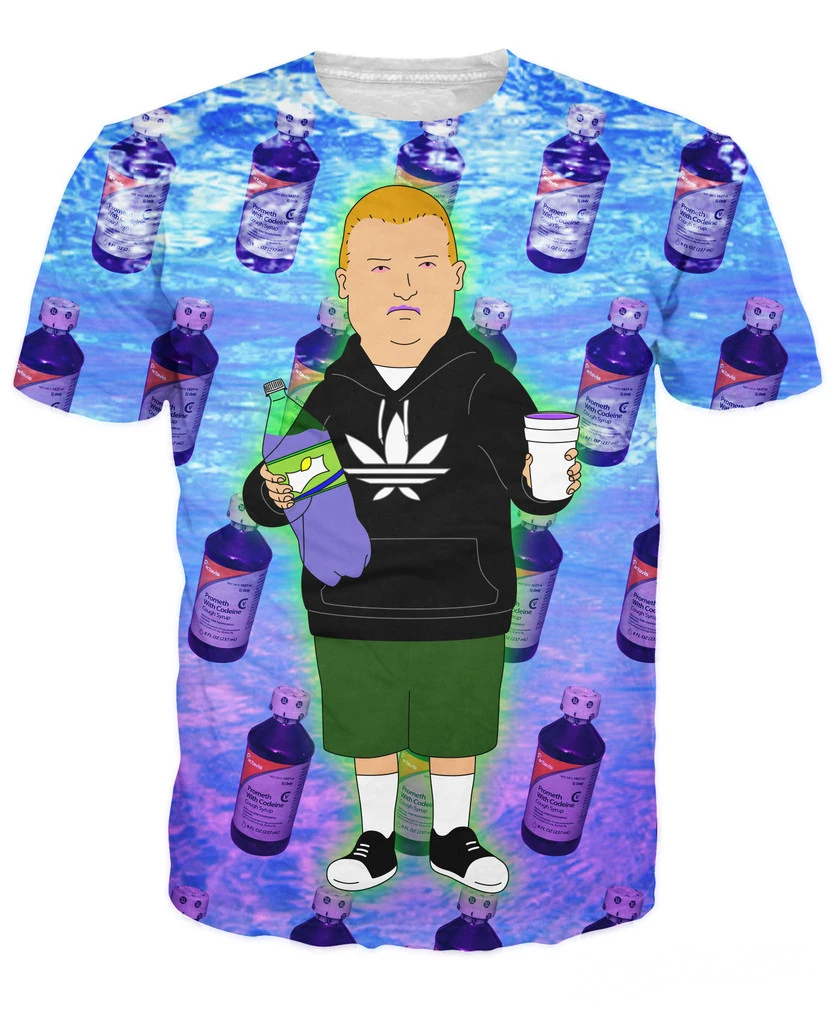 

3D Clothing Summer Style Rap Game Bobby Hill With Purple Drank T-Shirt Cartoon King of the Hill Sexy Tee For Women Men 5XL R2899
