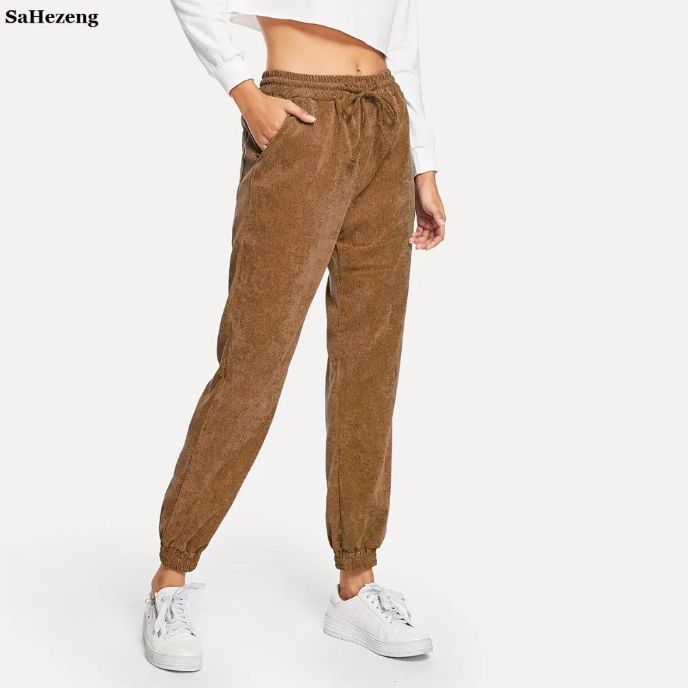 Spring 2019 Corduroy Pants Women Trousers Elastic Waist