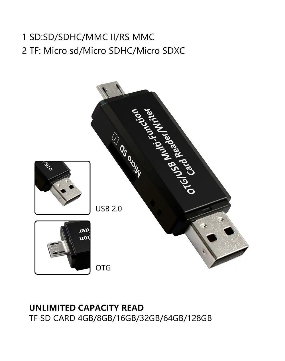 2 In 1 USB OTG Card Reader Flash Drive High-speed USB2.0 Universal OTG TF/SD Card for Android phone Computer Extension Headers