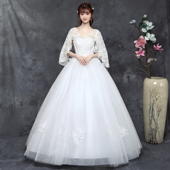 

2019 Wedding V Neck Fashion Backless Three Quarter Dress Sexy Women Ball Gown Bandage Lace Beach Style Party Dresses Wholesale