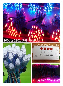 

200pcs LED Lighting Pixel DC5V 12mm WS2801 chip Addressable Pixel LED Module String IP68 with T-1000B Bluetooth Controller