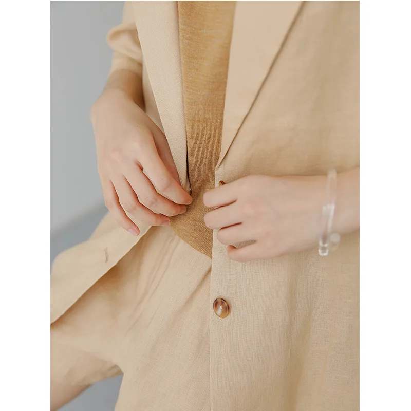 Summer 2019 New Korean Version of Loose Casual Thin Linen Middle Sleeve Suit Lapel Jacket Women Jackets and Coats Suit