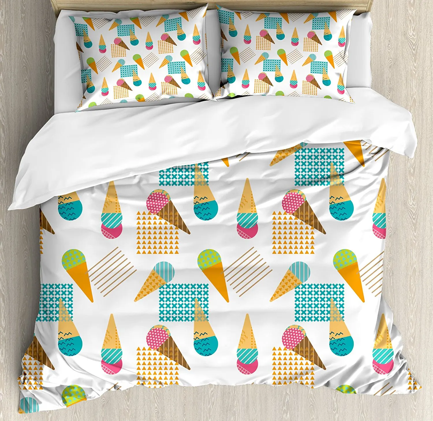 Ice Cream Duvet Cover Set Pattern In Scandinavian Style Cones With