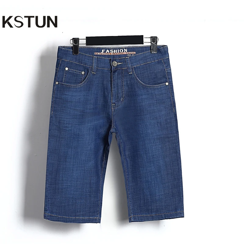 Summer Shorts Men Jeans Straight Solid Blue Stretch Thin Regular Fit Business Casual Breathable Soft Material Mens Short | Мужская
