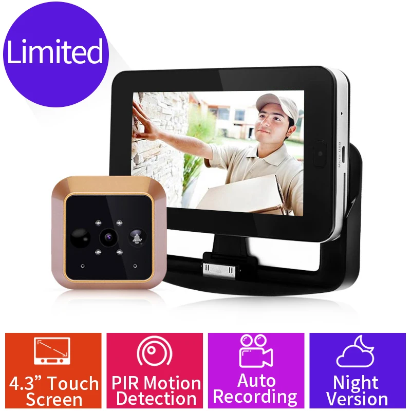 Pluggabel Design 4.3 Inch PIR Motion Detection Wireless Door Peephole