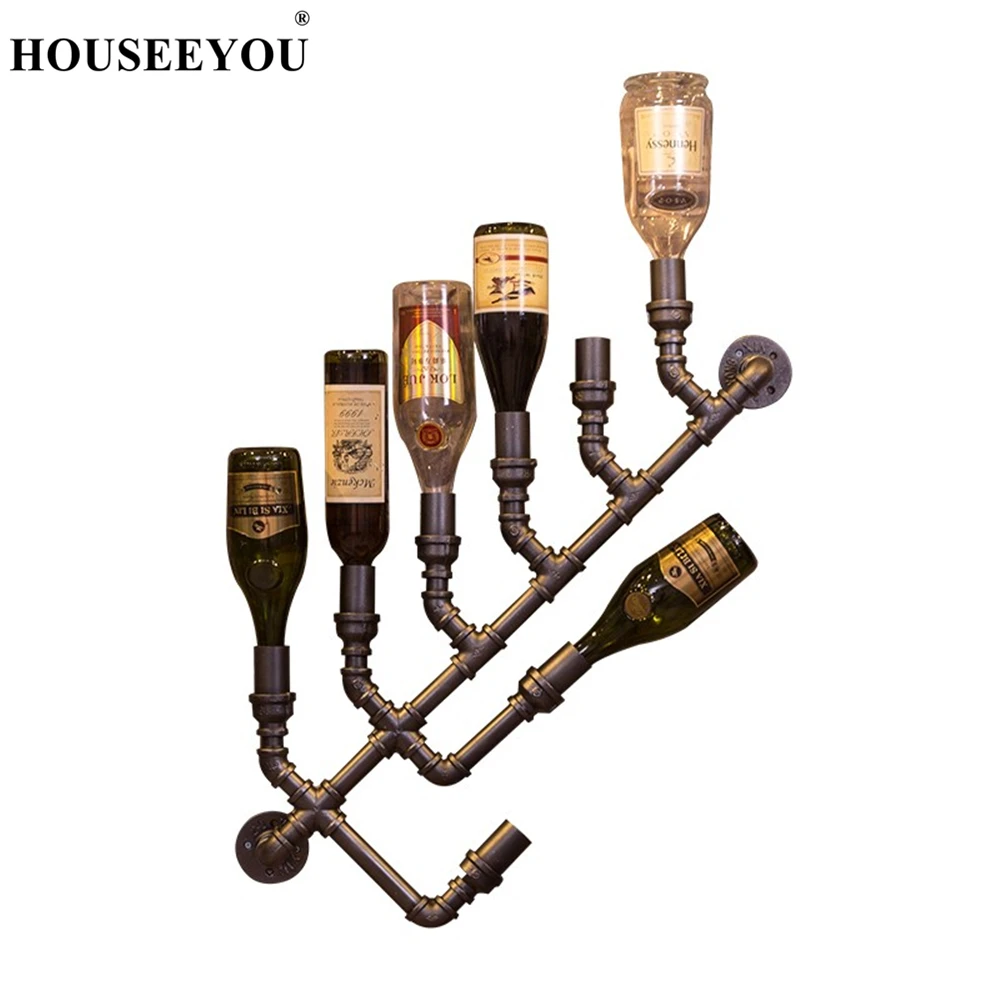 

Industrial Wine Rack Wall Mounted 8 Bottles Holder Retro Iron Pipe Steampunk Design Kitchen Storage Organizer Home Decorations