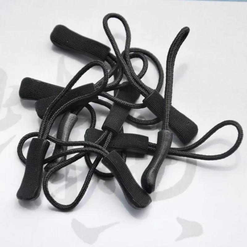 2pcs Zipper Pulls Cord Rope Ends Lock Zip Clip Buckle Black For