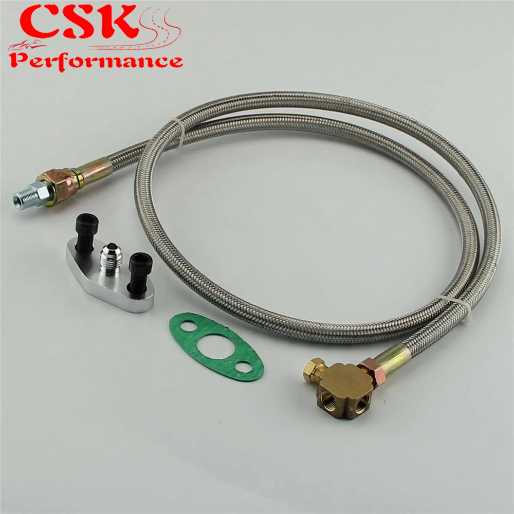 

T3 / T4 Turbo Oil Feed Line Kit Universal Braided Adapter T04e T60 T70 GT Kit