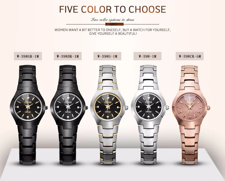 DOM модные часы для женщин relogio feminino платье кварцевые часы золото серебро водонепроницаемый вольфрамовый стальной браслет часы W-398-1M