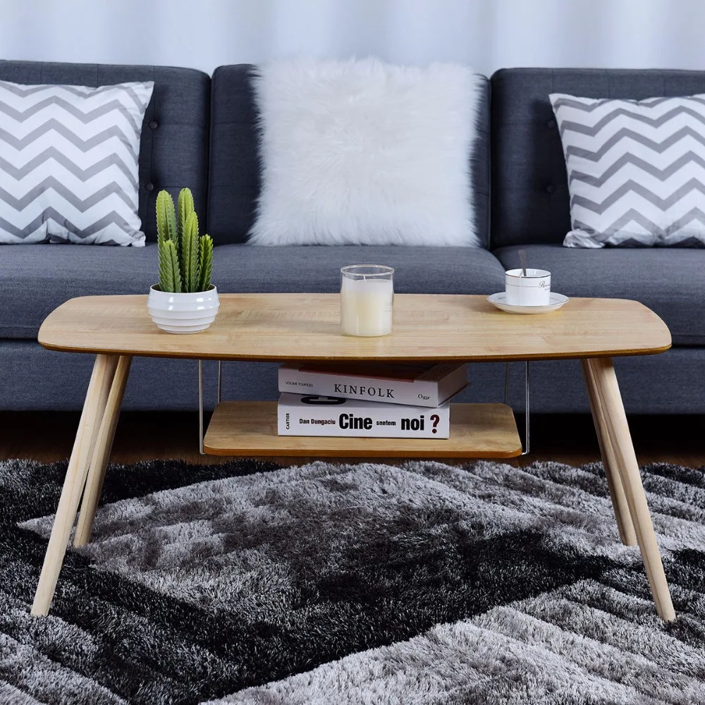 

Giantex Coffee Table End Side Table Solid Wooden Legs W/Storage Shelf Living Room New Home Furniture HW59269