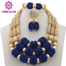 Pretty Royal Blue Nigerian Statement Beads Jewelry Set African Costume Necklace Wedding Brial Jewelry Sets Beads Free ShipABL772