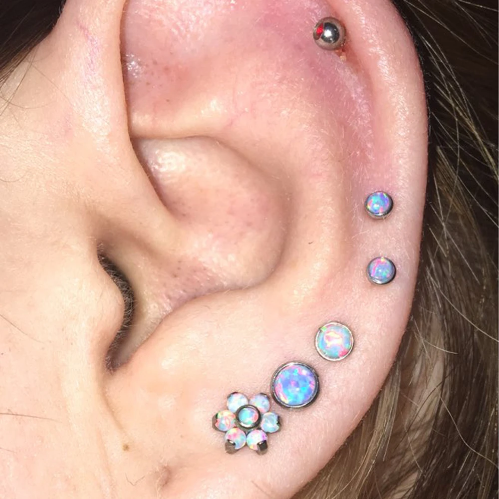1Pc Silver Opal Stone Ear Tragus Cartilage Helix Stud Piercing Body Jewelry Retainers Earring Barbell Stud 16g - Image 6
