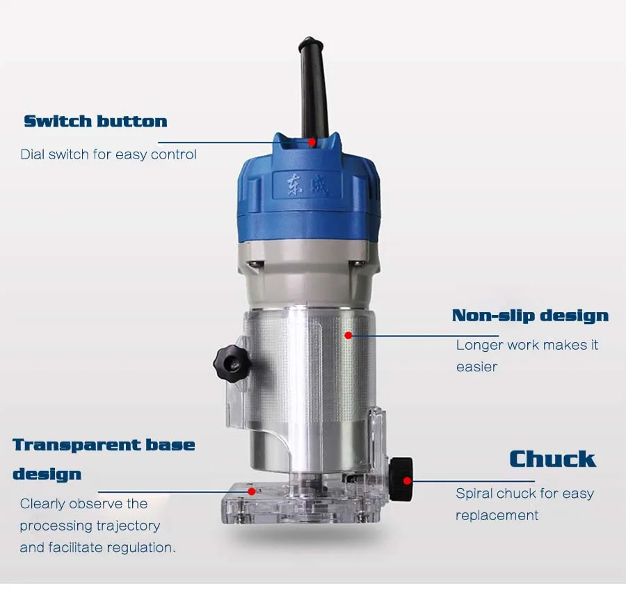 Dongcheng триммер роутера прочный небольшой медный мотор резьба машина 1/4 ''Чак Электрический деревообрабатывающий триммер электроинструмент