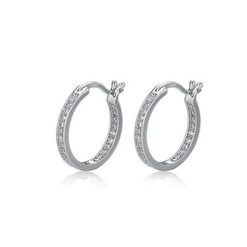 

Fashion 925 Sterling Silver Round Circle Earrings Inlaid Small Diamond Simple Design Genuine Pure Silver Stud Earrings For Women