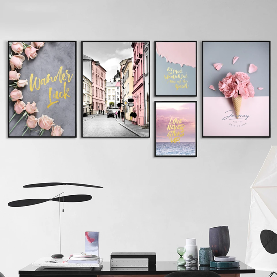 

Home Decorative Canvas Painting Nordic Abstract Flower Architecture Pictures Wall Artwork Prints Modular Poster For Living Room