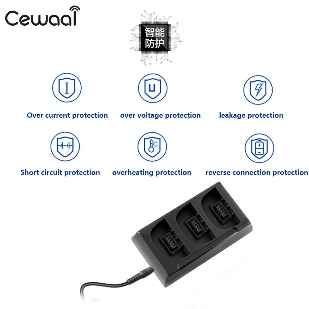 

Cewaal Battery Charger 3 in 1 Port 12.6V 2A Balance Charging Hub Efficient ABS Battery Adapter for Parrot Bebop 2