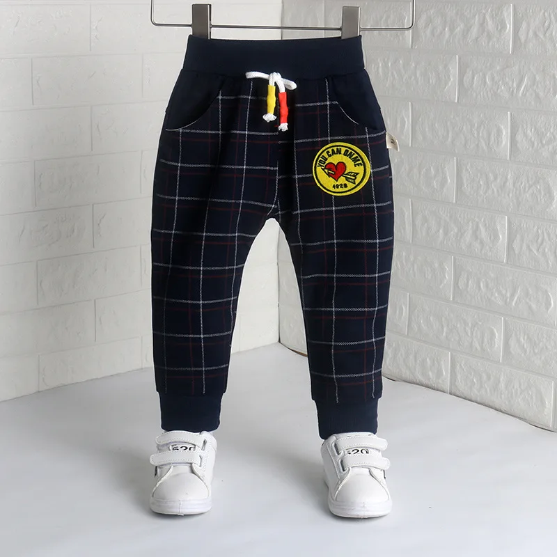 DIIMUU Autumn Fashion Boys Girls Trousers Children Clothing Kids Casual Clothes Cotton Plaid Elastic Long Pants Sports Bottoms