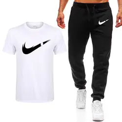 2019 летние новые мужские футболки повседневные Костюмы тренажерный зал мужская одежда мужские комплекты Топы + брюки мужские брендовые