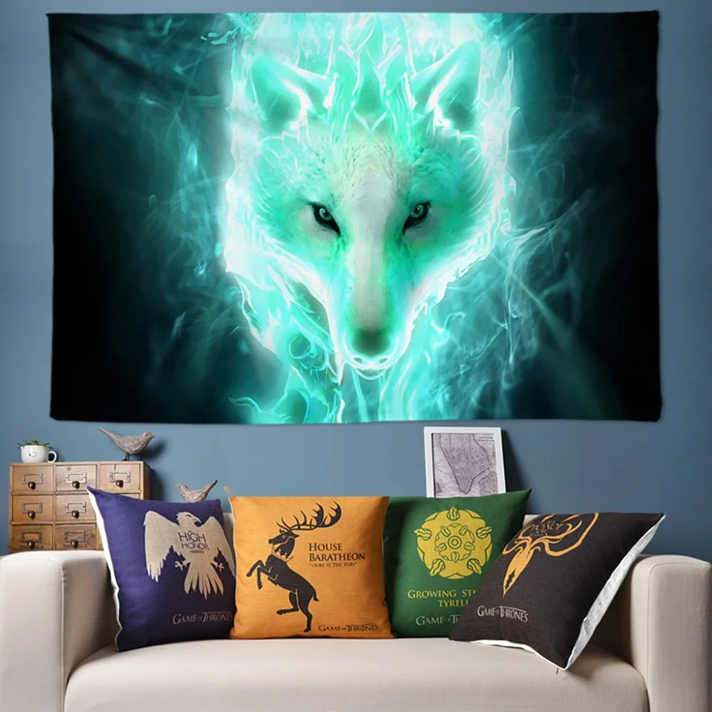 

Wolf Warrior Large Tapestry Glowing Psychedelic Wall Hanging Anime Wolf Tapestry Big 300CM Boho Home Decor Wall Fabric Bedroom