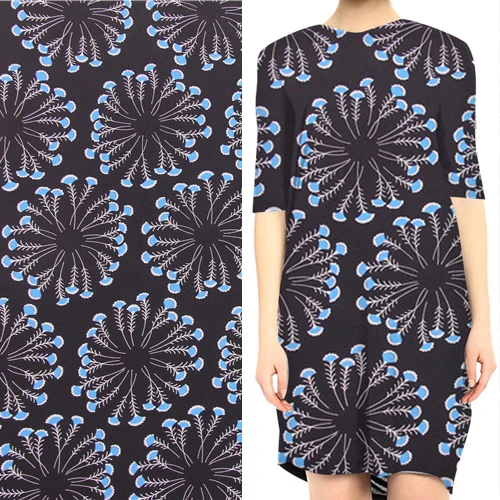 

Black background floral deisgn 100% silk Crepe DE chine fabric 16momme,SCDC804