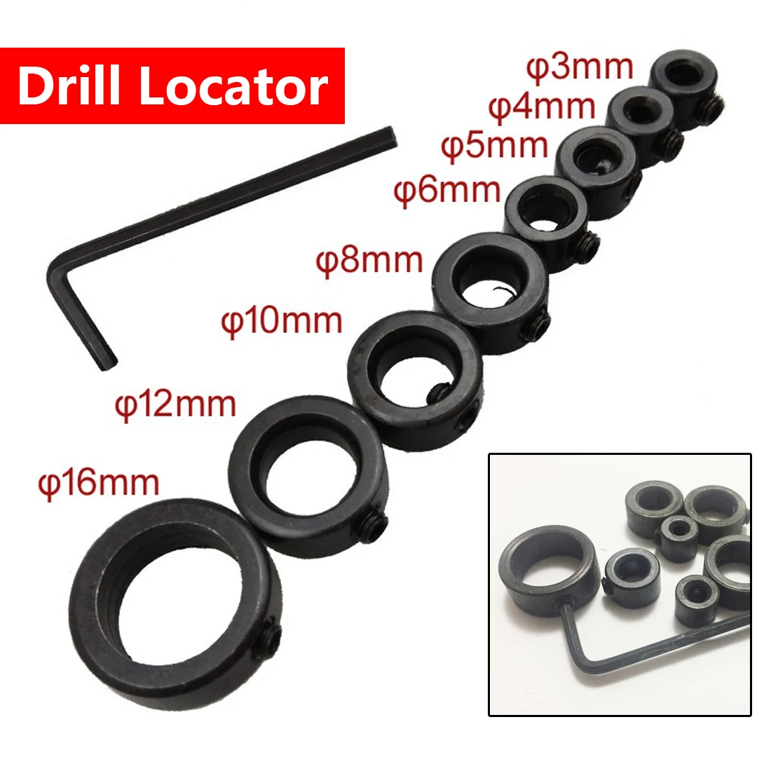 

Small Wrench Screw Clamp 8Pcs Drill Adjustment Parts Bit Durable Woodworking Drilling Depth Stop Ring Locator Transmit