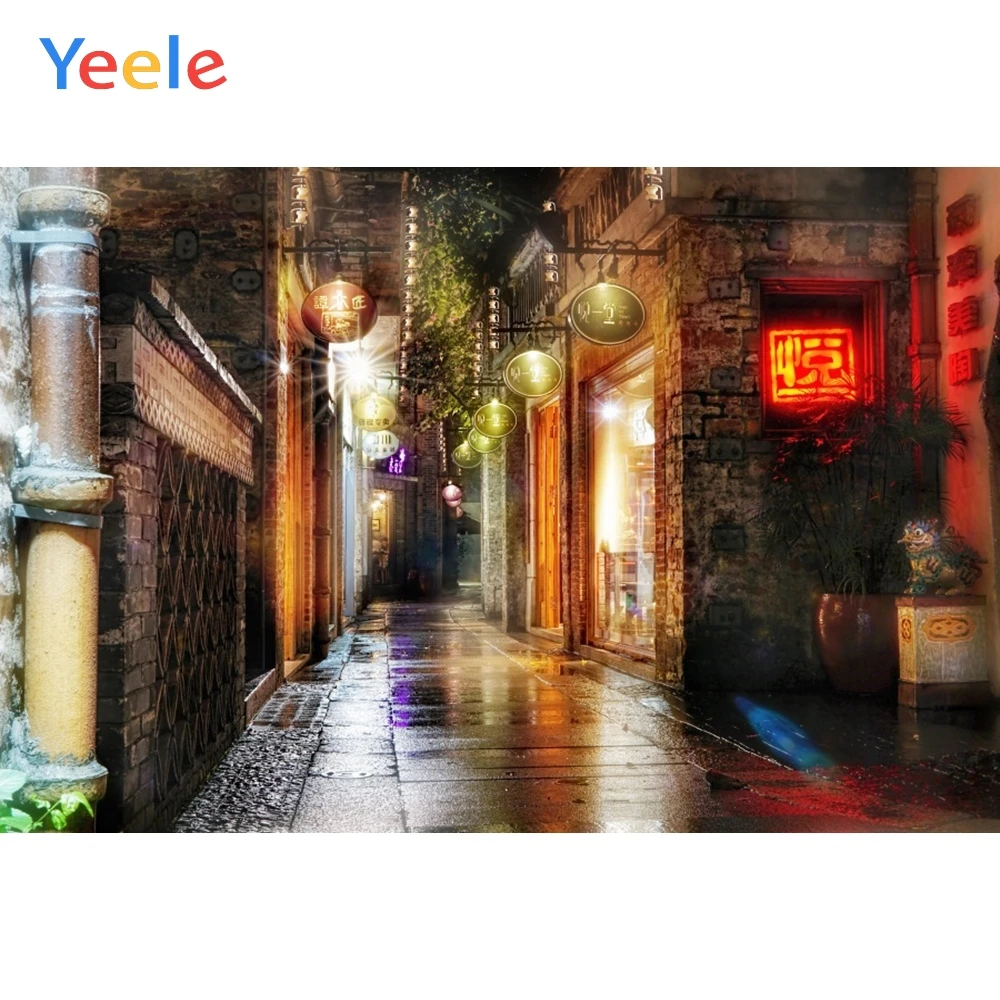 Yeele New York Chinatown ночные уличные магазины дом фотографии фоны индивидуальные