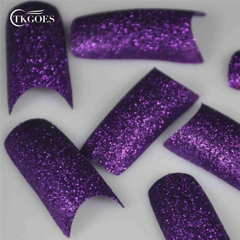 

TKGOES 100 Beauty Dark Purple Glitter False French Plastic Acrylic Nail Art Tips New A103