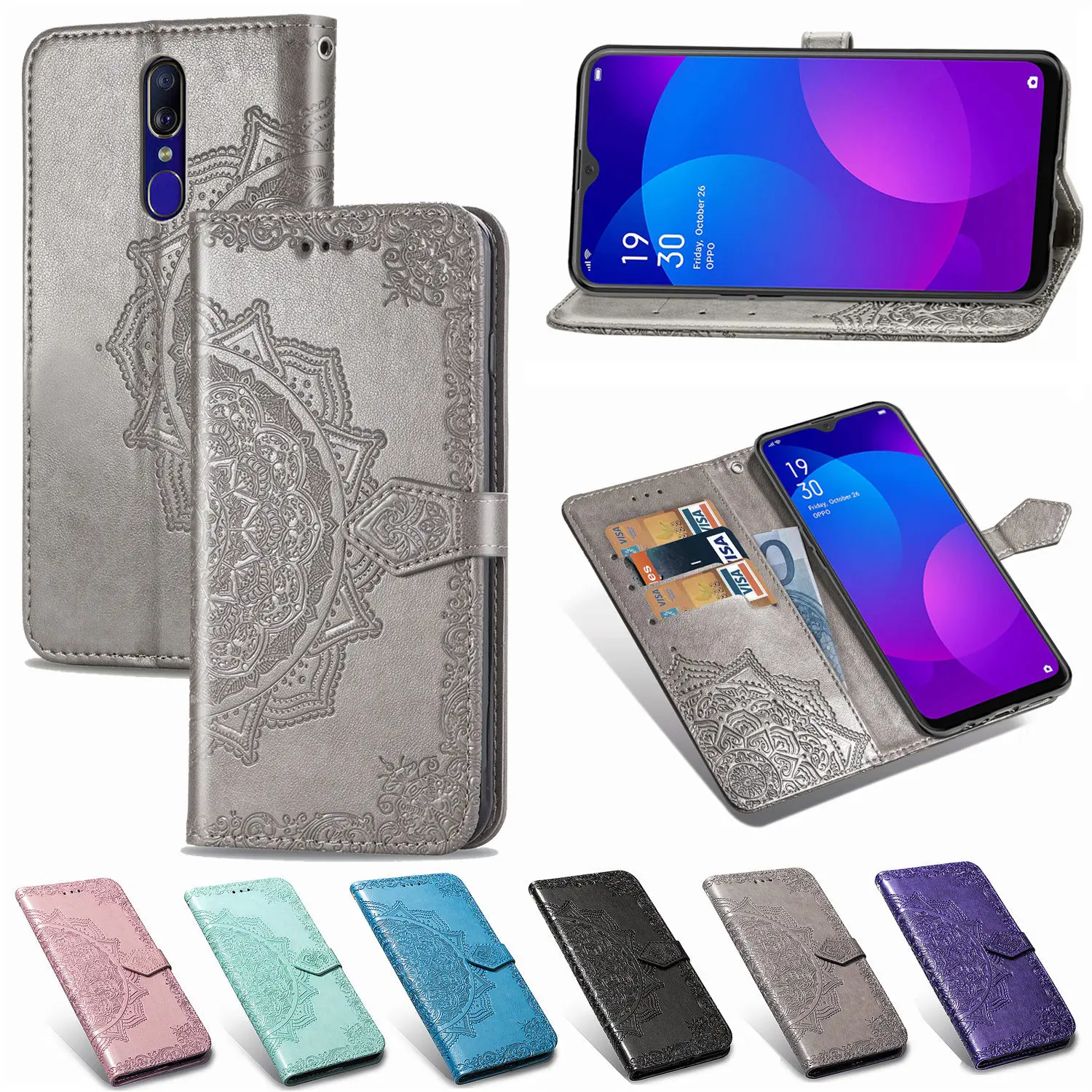 

Flip Wallet Case For OPPO F11 A9 F11 Pro F9 R7 Realme 3 Pro OPPO Reno Leather Flip Phone Cover