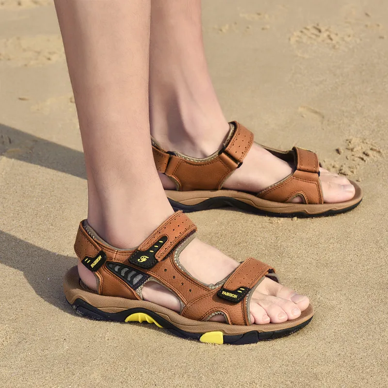 ; классические мужские кожаные сандалии из натуральной кожи с открытым носком; дышащая летняя Уличная обувь; римские пляжные сандалии для отдыха