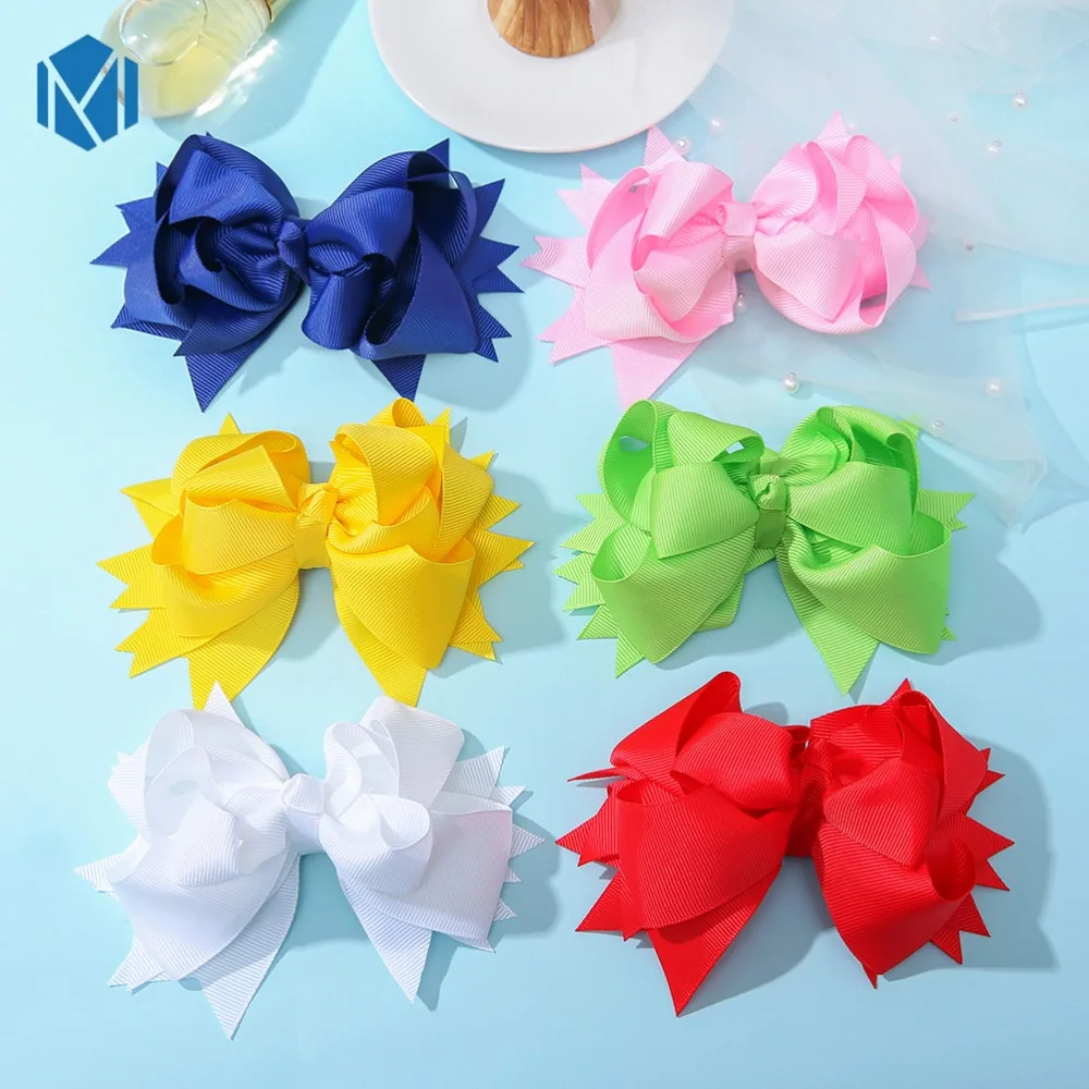 

M MISM 5inch Girls Ribbon Hair Bows Hair Clips Cute Silk Bows Double Layer Hairpins Children Headwear Fashion Hair Accessories