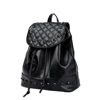 

Korean Style Women PU Leather Casual Backpack Rivet Travel Bag School Bag Fashion Ladies Black Rucksack