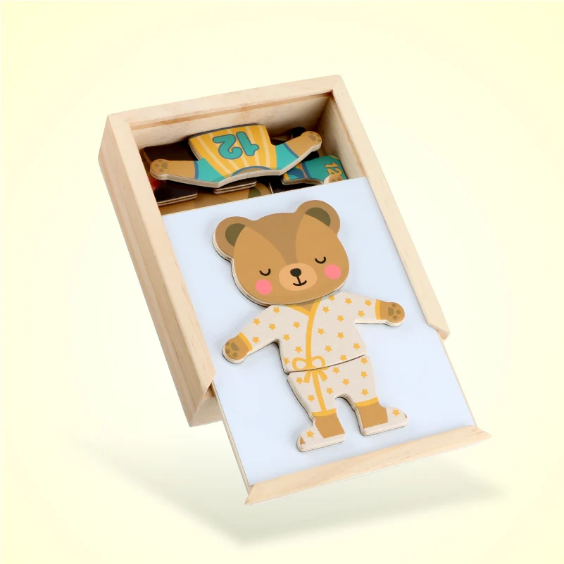 Magnetic Cartoon Bear Change Clothes Children Wooden Toy Puzzles Kids Educational Dress Changing Jigsaw Puzzle Toys For Children