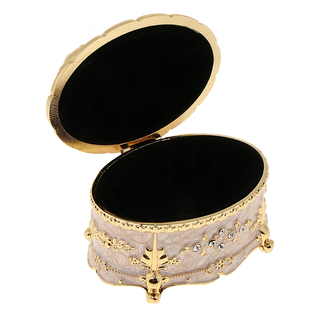Crystal Enamel Oval Metal Vintage Jewelry Box Gift Earrings Ring Storage Box