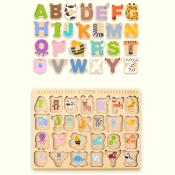 

Children Wooden Toys Early Learning Gifts Alphabet Animal Puzzle Preschool Educational Baby Toys Children