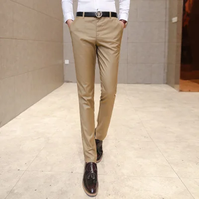 Мужская одежда костюм брюки/мужской Высококачественный чистый цвет slim Fit деловой костюм брюки/мужской высокого класса Досуг тонкие ноги брюки - Цвет: Хаки