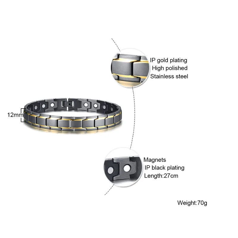 Мужской Магнитный ножной браслет Стильный черный и золотой тон из нержавеющей стали Био энергия мощность ножные браслеты для мужчин мужской мальчик