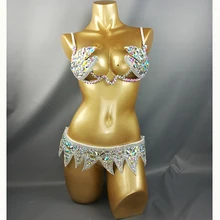 Самба карнавал провода бюстгальтер и ремень 2 шт./компл. Радуга камни CB007