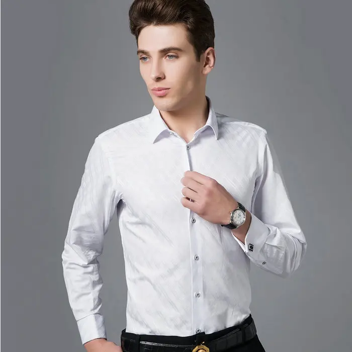 plaid shirts white shirt male business casual french cufflinks work ...