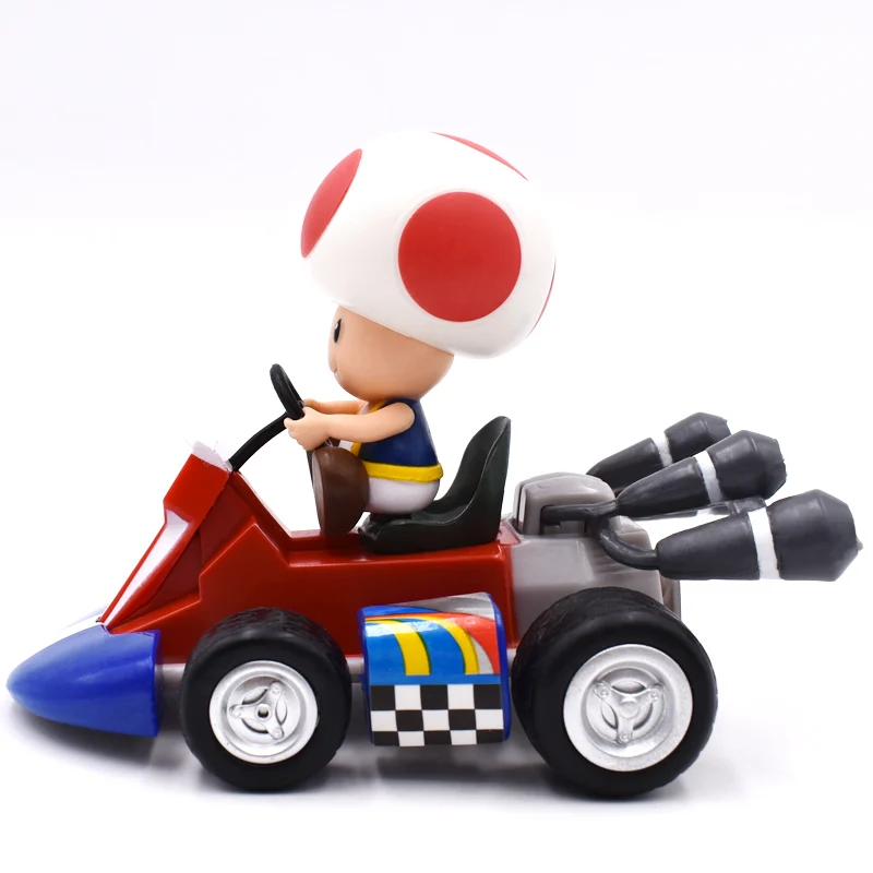 Super Mario Bros Mushroom Kart Pull Back Car Figures 13CM Japan Anime Red PVC Figma Kids Hot Birthday Gifts Toys For Boys