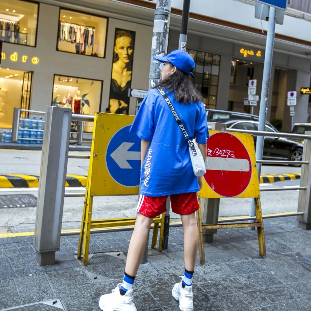 Домашняя BF Street Harajuku персональные буквы черно белая шахматная свободная футболка