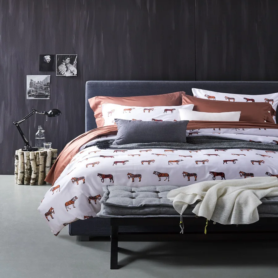 CHAUSUB New White Duvet Cover Set 4PCS 60S Satin Cotton Bedding Set Silky Quilt Cover Bed Sheets Bed Linens King Queen Size