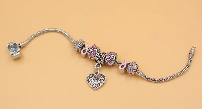Браслеты из розовой ленты с подвеской в виде сердца 6 шт.|cancer bracelet|pink ribbon cancerbreast